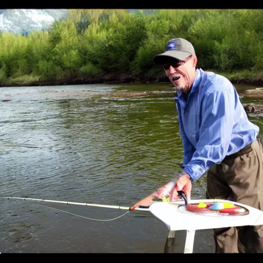 Prompt: Fly fisherman at birthday party
