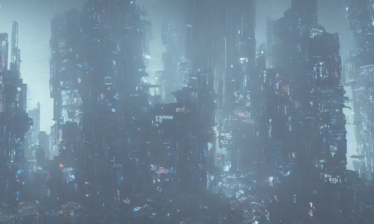 Image similar to reflexion cyberpunk voronoi depth fog