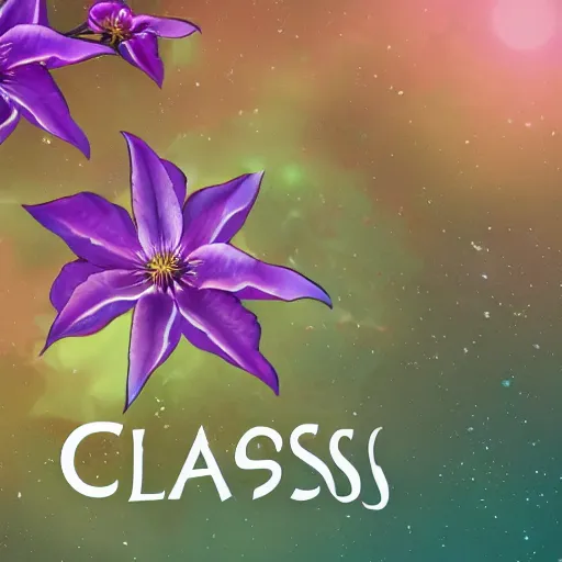 Image similar to clematis theme logo, clematis theme banner, clematis design, clematis in the deep sea, clematis like stars in the sky, trending on artstation, warm light, lovely and cute, fantasy art, 8 k resolution