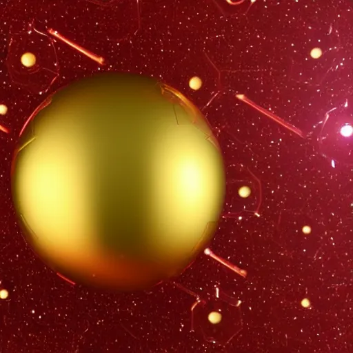 Prompt: gold spheres on a red cube
