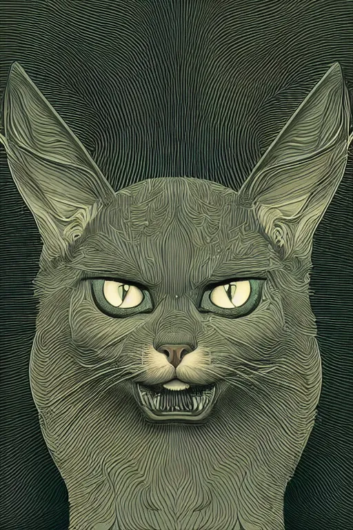 Image similar to demon cat. art by mike winkelmann, vector art, illustration, highly detailed,