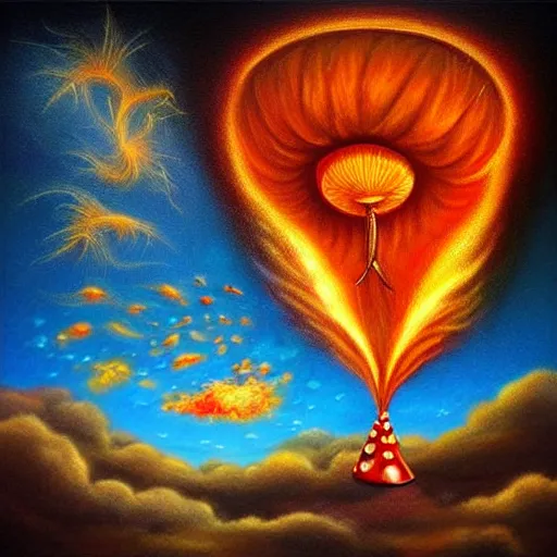 Image similar to ❤🔥🍄🌪, trending on art station, in the sky, highly realistic surrealist art