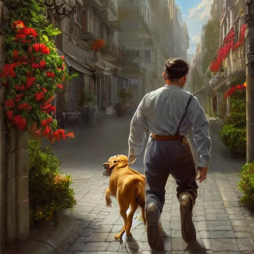 Image similar to john lock as mario walking a dog, plumbing jungle, detailed, centered, digital painting, artstation, concept art, donato giancola, joseph christian leyendecker, wlop, boris vallejo, breathtaking, 8 k resolution, extremely detailed, beautiful, establishing shot, artistic, hyperrealistic, beautiful face, octane render, cinematic lighting, dramatic lighting, masterpiece