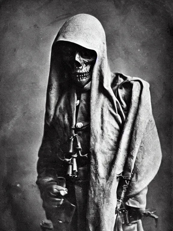 Image similar to portrait of grim reaper, ww1 photo, grainy, high detail, high resolution,