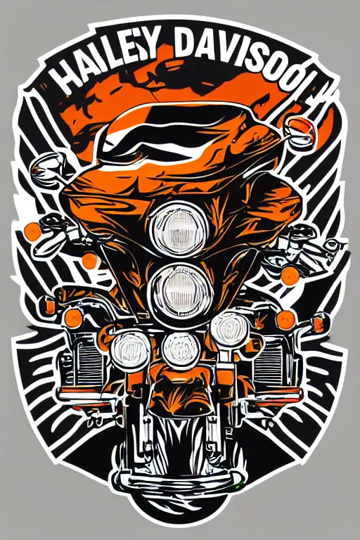 Image similar to Harley Davidson motorbike , sticker, colorful, illustration, highly detailed, simple, smooth and clean vector curves, no jagged lines, vector art, smooth