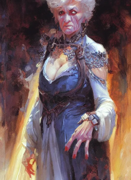 Image similar to a highly detailed beautiful portrait of an evil necromancer woman, fantasy, by gregory manchess, james gurney, james jean