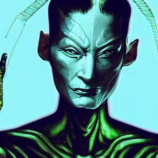 Prompt: Tilda Swinton as SHODAN in System Shock 2