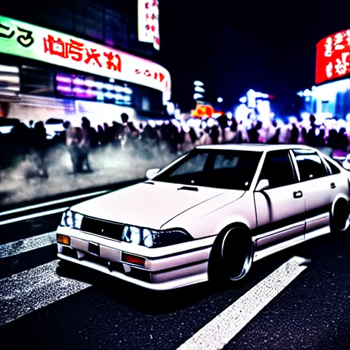 Prompt: a car JZX100 at illegal car meet, Shibuya prefecture, city midnight mist, cinematic color, photorealistic, highly detailed, 200MM