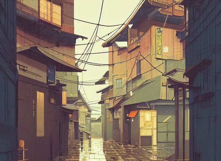 Image similar to window in foreground!!! tokyo alleyway, rainy day, by cory loftis, makoto shinkai, hasui kawase, james gilleard, beautiful, serene, peaceful, lonely, golden curve composition