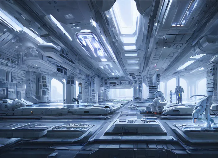 Prompt: cult of technology, exterior of scifi temple, machines, robots, ultra realistic, transparent labs, metallic surface, highly detailed, white, futuristic landscape, city, utopian architecture, atmosphere, masterpiece, portals, epic lighting, glowing wires, mysterious, 4 k, cinematic, art by patryk olkiewicz and chris ostrowski and liang yao