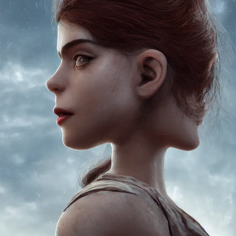 Image similar to a beautiful Cotton Mill Girl, symmetrical, perfect body and face. dramatic angle, ornate, details, smooth, sharp focus, illustration, realistic, cinematic, artstation, award winning, rgb , unreal engine, octane render, cinematic light, macro, depth of field, blur, red light and clouds from the back, highly detailed epic cinematic concept art CG render made in Maya, Blender and Photoshop, octane render, excellent composition, dynamic dramatic cinematic lighting, aesthetic, very inspirational, arthouse by Henri Cartier Bresson