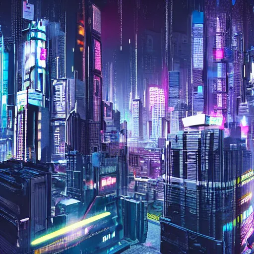 Prompt: cyberpunk city view from window