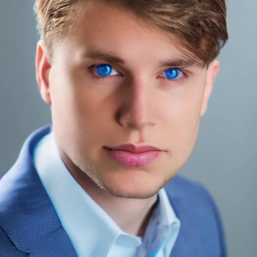 Image similar to angelic Blue eyed blond young man, corporate portait, headshot, profile