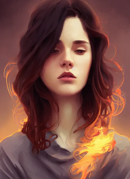 Prompt: handsome young women with shoulder length brown hair, smoke, foggy, half body shot, path traced, highly detailed, high quality, digital painting, alena aenami, lilia alvarado, shinji aramaki, karol bak, alphonse mucha, tom bagshaw