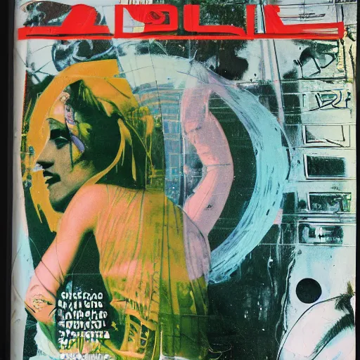 Image similar to 1976 magazine cover, ancient greek, break of dawn on Jupiter, punk party, aquatical plants, grafitti, painted part by moebius, part by Peter Nagel , part by Nan Goldin, composition by radiohead, 35mm, graflex