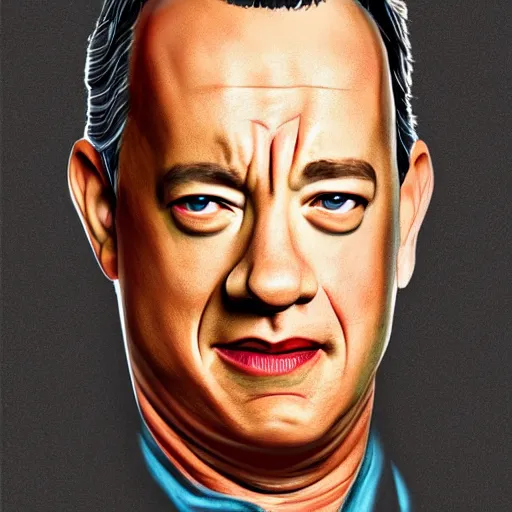 Prompt: portrait of tom hanks, highly detailed, centered, solid color background, digital painting