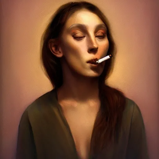 Image similar to realistic Portrait painting of polite woman smoking weed, made by Michaelangelo, physical painting, Sharp focus,digital art, bright colors,fine art, trending on Artstation, unreal engine.