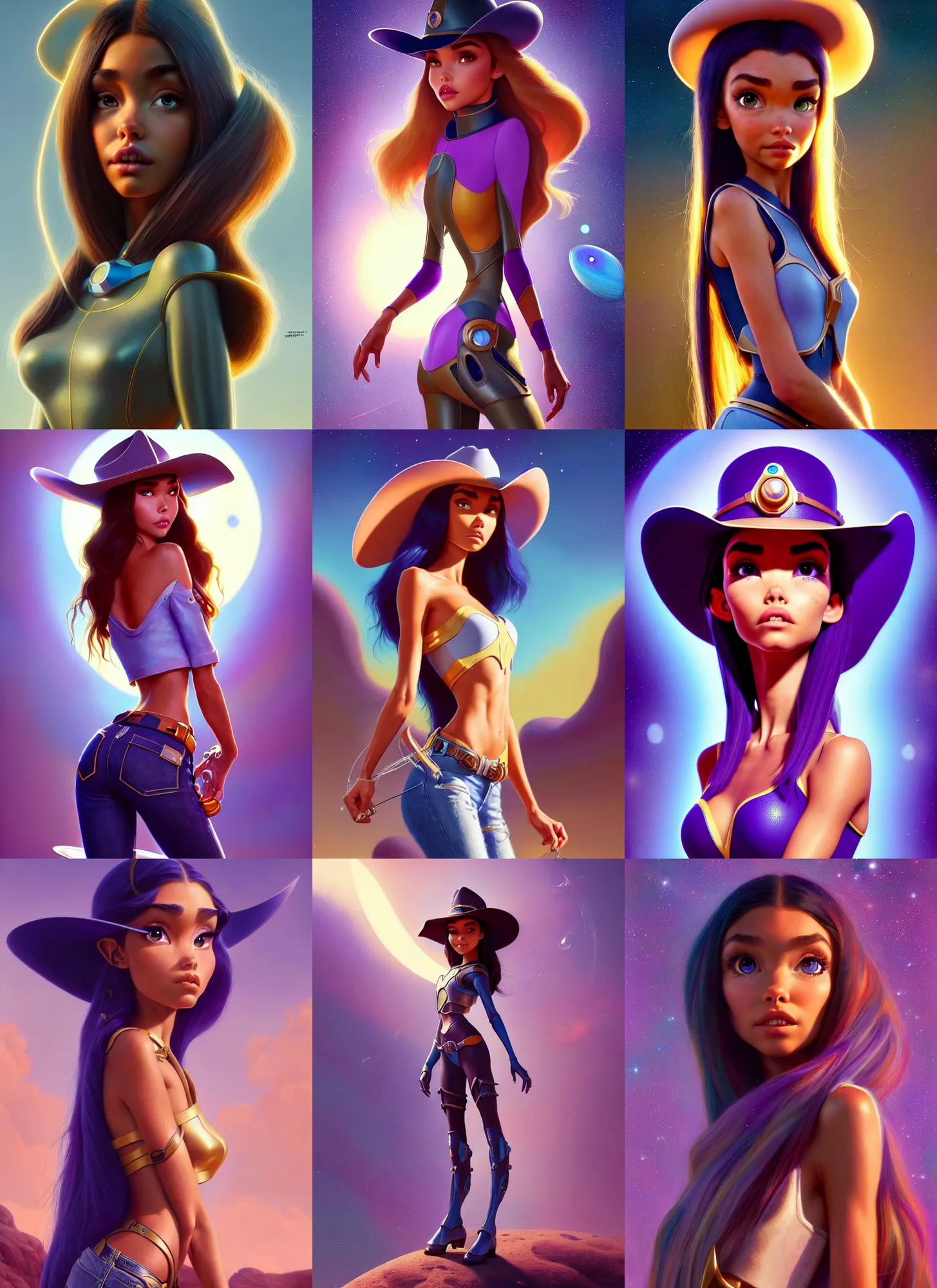 Prompt: madison beer : : as polished space cowgirl weta : : disney pixar movie still photo : : hi - fructose, sci fi decadent highly - detailed digital painting, golden ratio, octane render, artstation, smooth, sharp focus, artgerm, mucha, loish, wlop : :