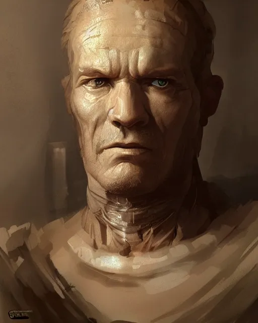 Image similar to a portrait of a human tardigrade!!! in the style of a [ roman empire ] senator!, art by greg rutkowski and artgerma, stunning! concept art, character design