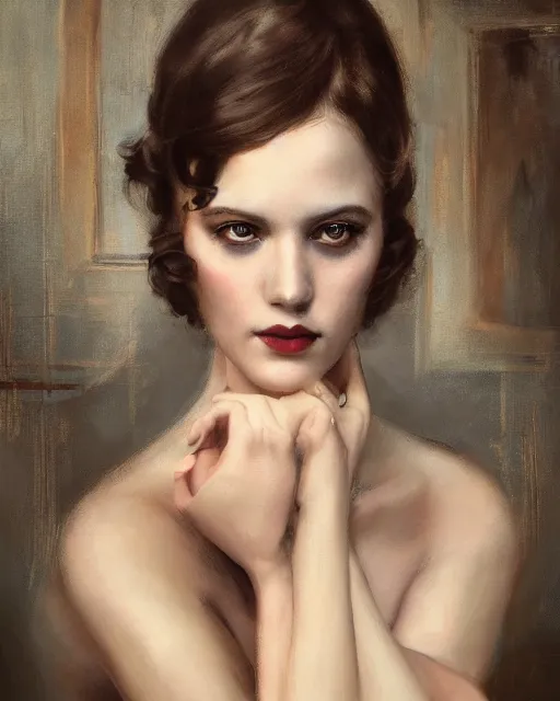 Prompt: daniel gerhartz and tom bagshaw close portrait digital painting of a 1 9 2 0 s beautiful woman at a party in a mansion, strong contrast, unreal engine, hyper realism, realistic shading, cinematic composition, realistic render, octane render, detailed textures, photorealistic, ultrawide shot, 3 5 mm film