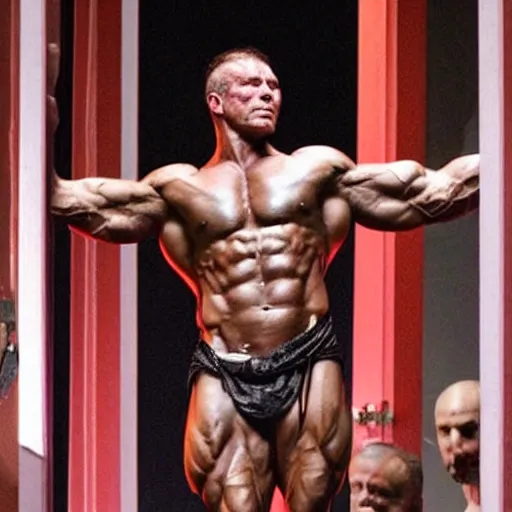 Image similar to an extremely muscular Julius Caesar, very vascular, steroid use, epic, high detail, high contrast