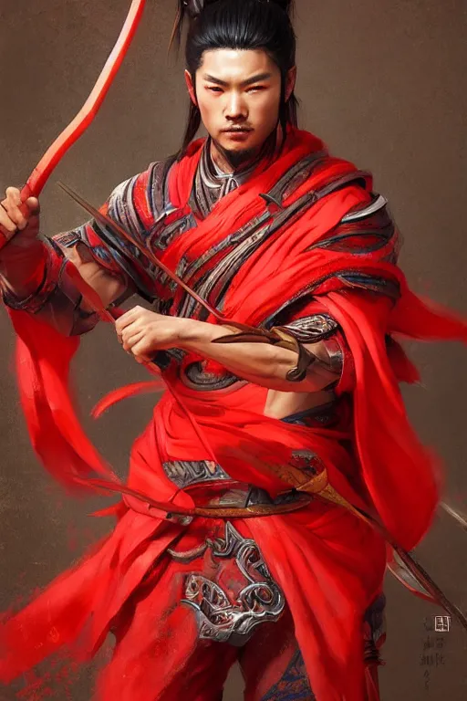 Image similar to a masterpiece portrait of nezha, red cloth around his shoulders, hold spear, cinematic, fantasy character portrait, highly detailed, by ne zha ( 2 0 1 9 ), fenghua zhong,