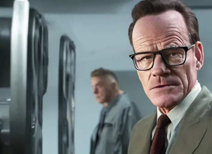 Prompt: film still of Brian Cranston as real Gordan Freeman in the Half Life Movie, 4k