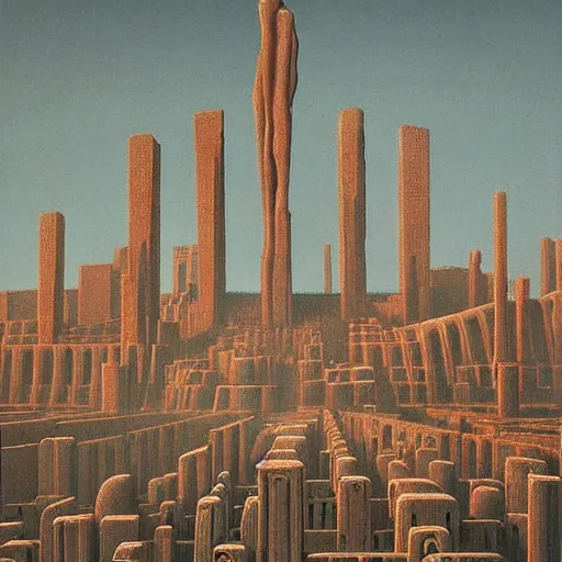 Image similar to a dystopian surreal painting of statues and buildings by zdzisław beksinski