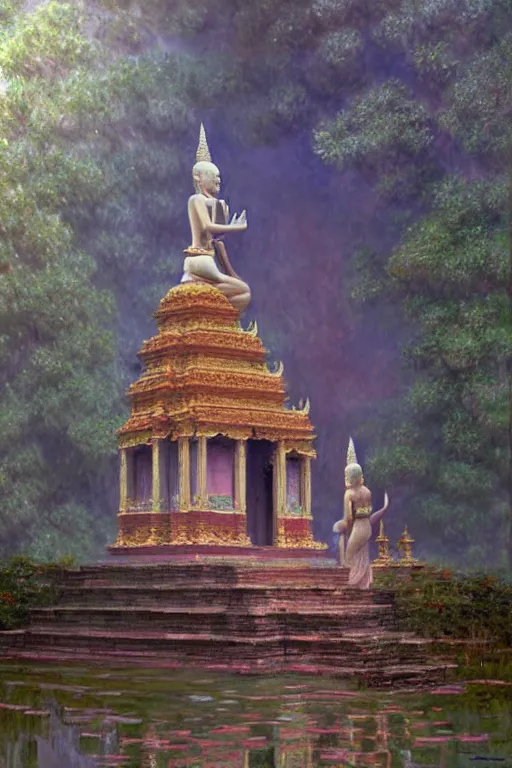 Image similar to temple. buddhism, impressionnisme, painting by greg rutkowski, artgerm, claude monet