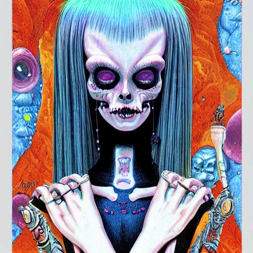 Image similar to original jean giraud digital art painting pastel goth aesthetic, creepy kawaii, highly detailed, highly intricate