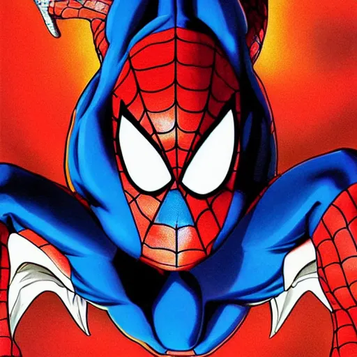 Image similar to ultra realistic portrait painting of spiderman, art by akira toriyama, 4 k, dragon ball artstyle, cel shaded, highly detailed, epic lighting