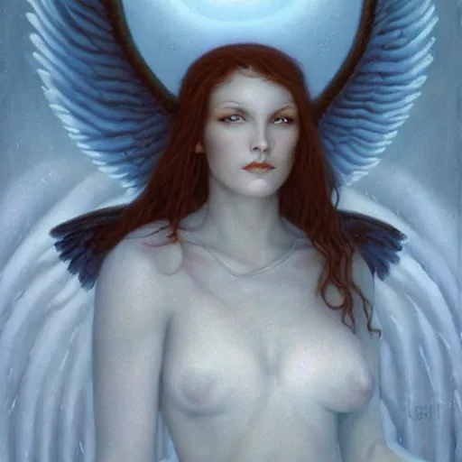 Image similar to portrait of a frost angel, by gerald brom.