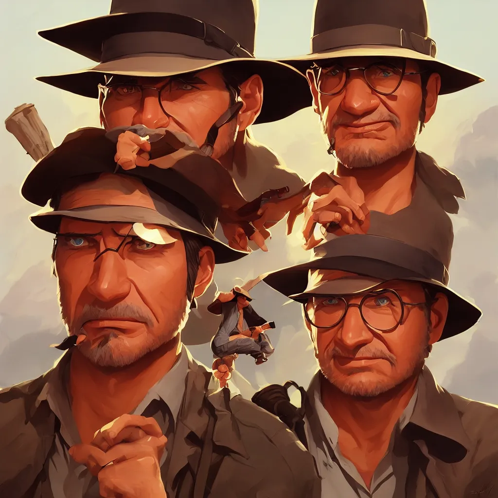 Image similar to stylized minimalist face icon of indiana jones, loftis, cory behance hd by jesper ejsing, by rhads, makoto shinkai and lois van baarle, ilya kuvshinov, rossdraws global illumination, in the style of apple ios icons, 2 5 6 x 2 5 6