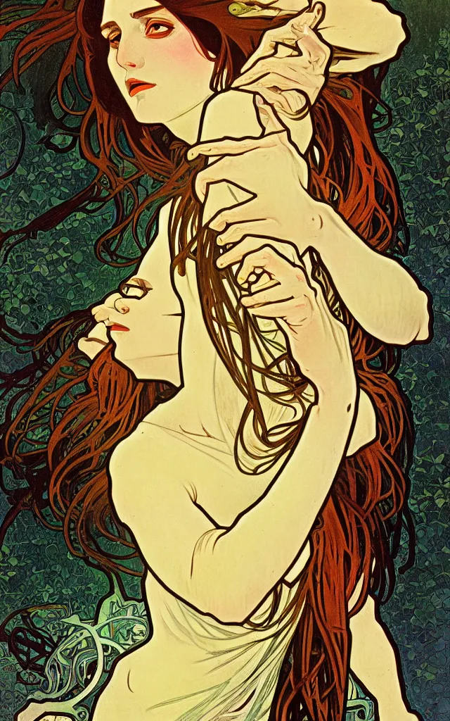 Image similar to pain(t) by tomer hasuka and by alphonse mucha