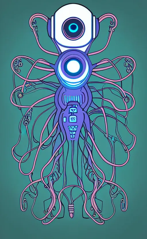 Image similar to cyborg robot electric octopus, digital art, vector art