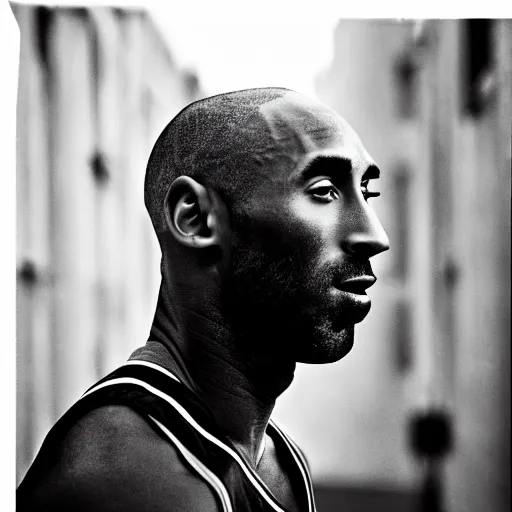 Image similar to closeup portrait of Kobe Bryant , new york back street , by Steve McCurry and David Lazar, natural light, detailed face, CANON Eos C300, ƒ1.8, 35mm, 8K, medium-format print