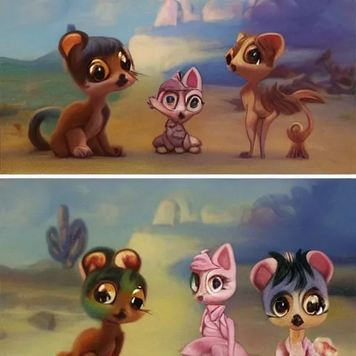 Prompt: 3d Littlest Pet Shop desert, master painter and art style of Noel Coypel, art of Émile Eisman-Semenowsky, art of Édouard Bisson