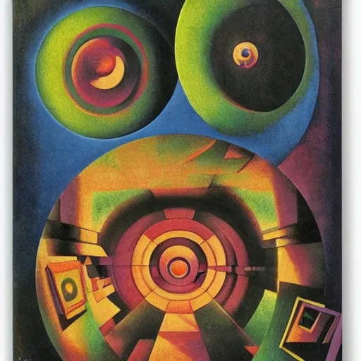 Prompt: the eyeless see all, soviet-style propaganda poster, by Hannah Hoch, by M.C. Escher, by Vladimir very detailed and colorful, beautiful, eerie, surreal, psychedelic