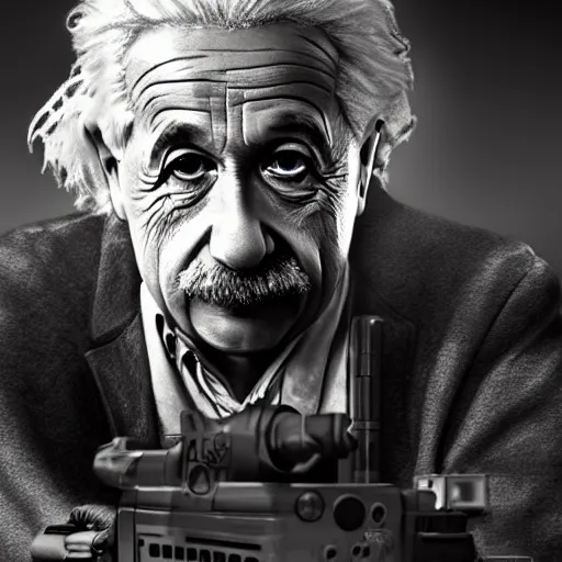 Prompt: Albert Einstein in Call of Duty Black Ops, highly detailed, high quality, HD, 4k, 8k, Canon 300mm, professional photographer, 40mp, lifelike, top-rated, award winning, realistic, sharp, no blur, edited, corrected, trending