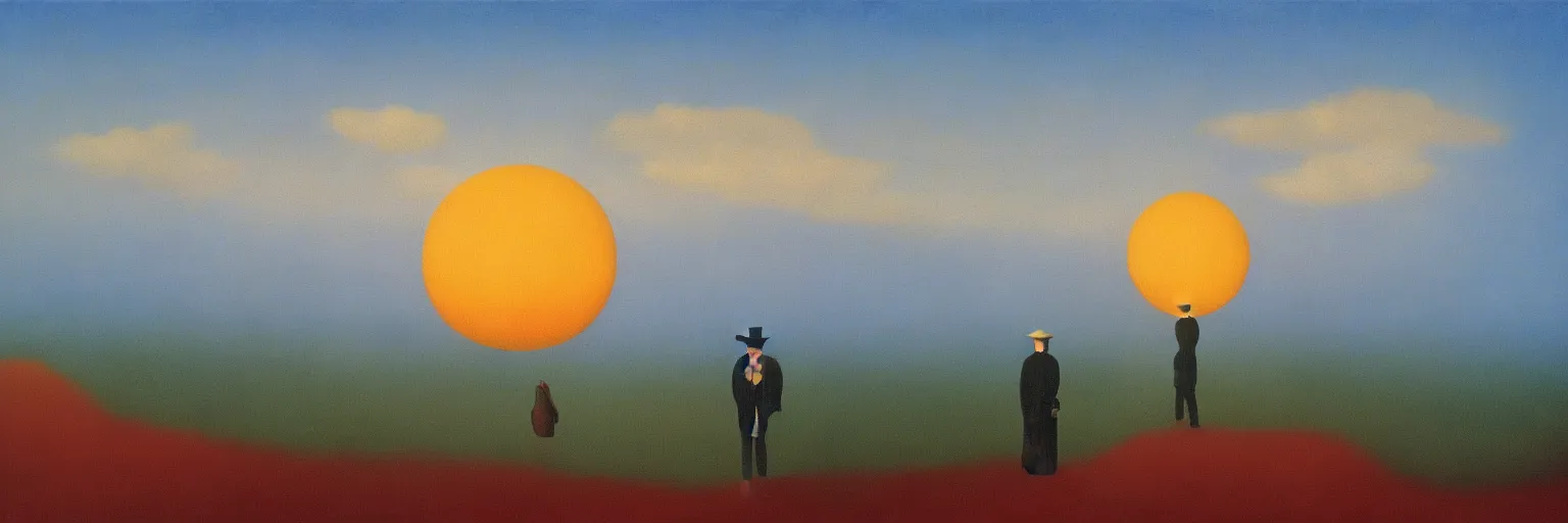 Prompt: sunrise oil painting magritte