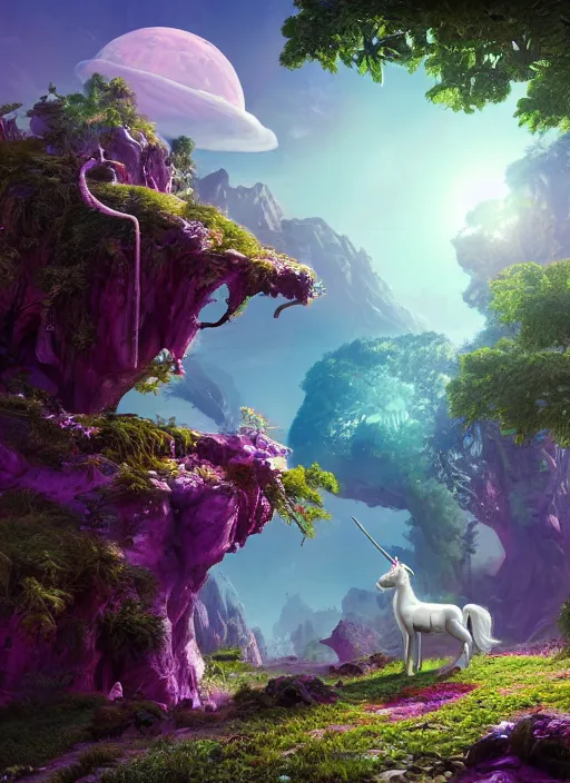 Prompt: unicorn on a lunarpunk biome, au naturel, hyper detailed, digital art, trending in artstation, cinematic lighting, studio quality, smooth render, unreal engine 5 rendered, octane rendered, art style by pixar dreamworks warner bros disney riot games and arcane.