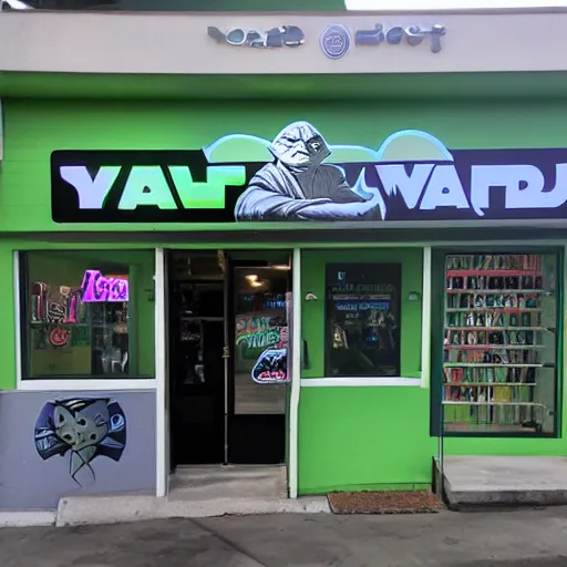 Image similar to yoda themed vape and bong shop exterior