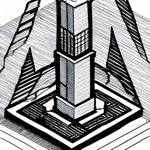 Image similar to isometric view of a wizard tower, lineart, sharp edges