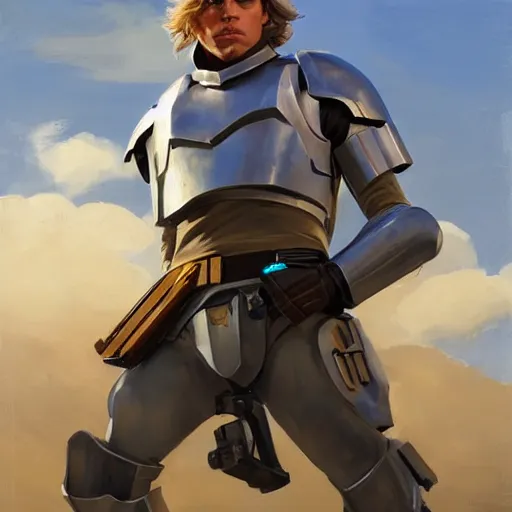 Image similar to greg manchess portrait painting of armored luke skywalker as overwatch character, medium shot, asymmetrical, profile picture, organic painting, sunny day, matte painting, bold shapes, hard edges, street art, trending on artstation, by huang guangjian and gil elvgren and sachin teng