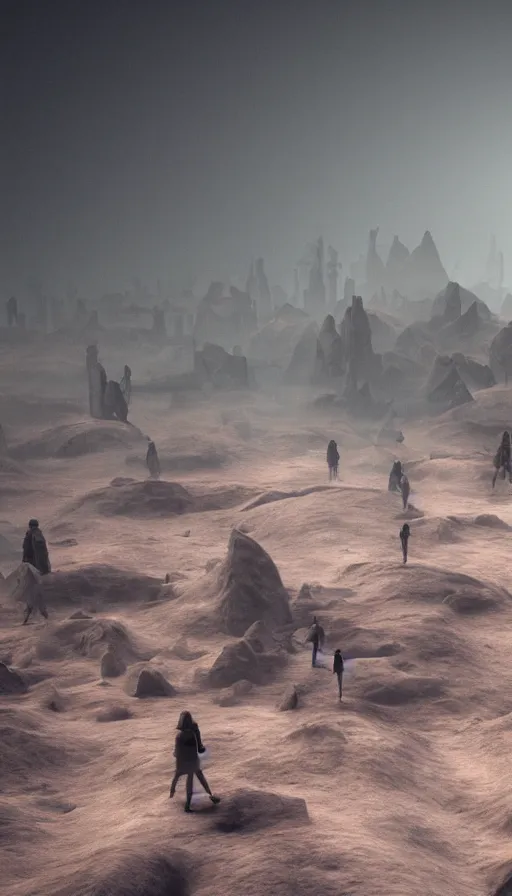 Image similar to a dystopian landscape made of beautiful human bodies, Octane Render, cinematic
