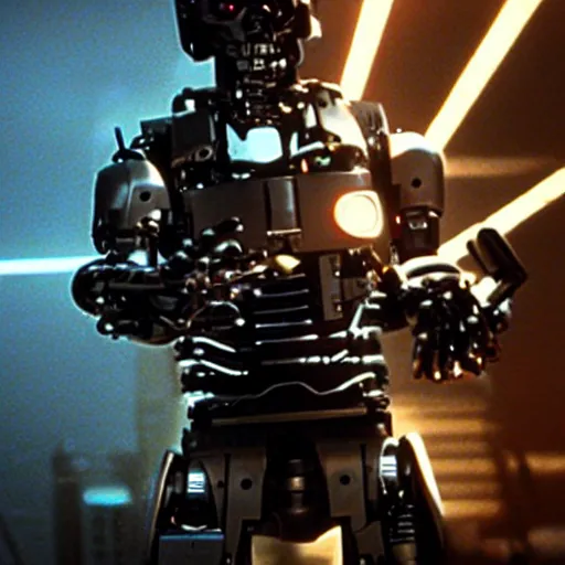 Image similar to movie still of a cool cyborg, cinematic composition, cinematic light, by john carpenter