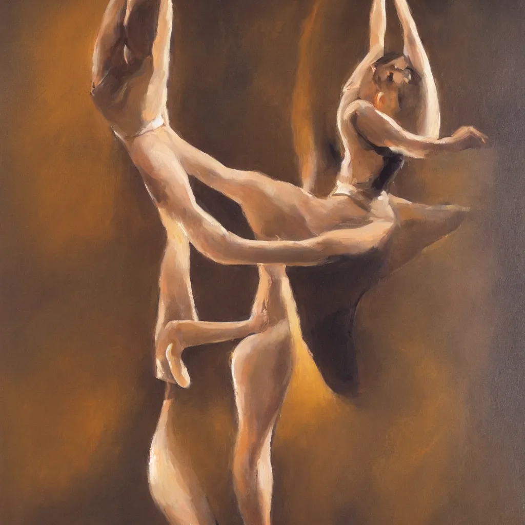 Prompt: a stunning oil painting of a ballerina in a spotlight, arabesque