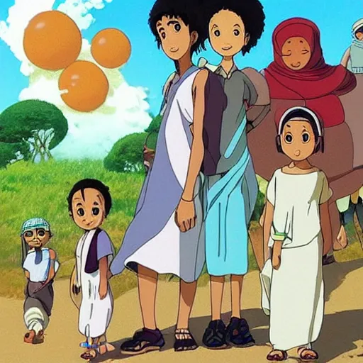 Image similar to somali friends, studio ghibli