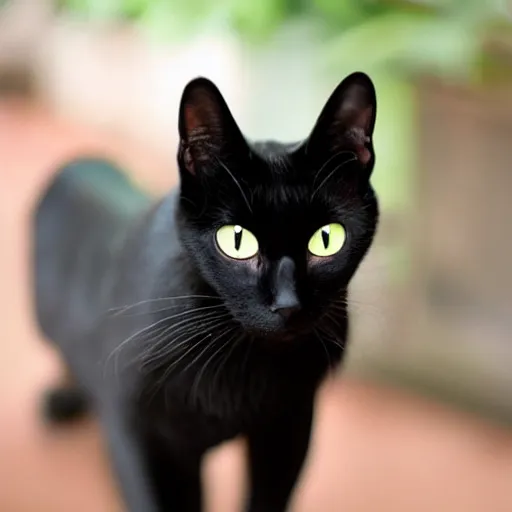 Prompt: a black cat with completely red eyes