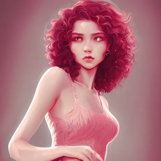 Image similar to teen girl, curly pink hair, gorgeous, amazing, elegant, intricate, highly detailed, digital painting, artstation, concept art, sharp focus, illustration, art by Ross tran